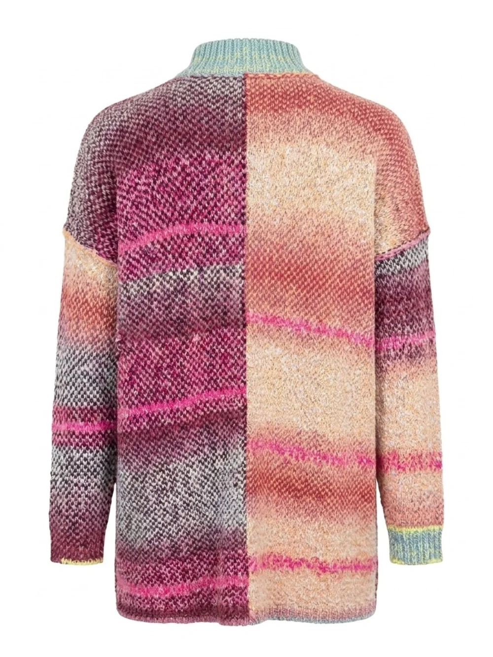 Multicolor Open-Front Knit Cardigan Sweater